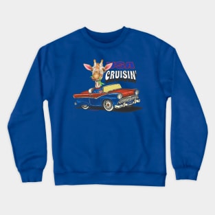 Humorous and Cute Giraffe driving in a cute classic car in the USA Crewneck Sweatshirt